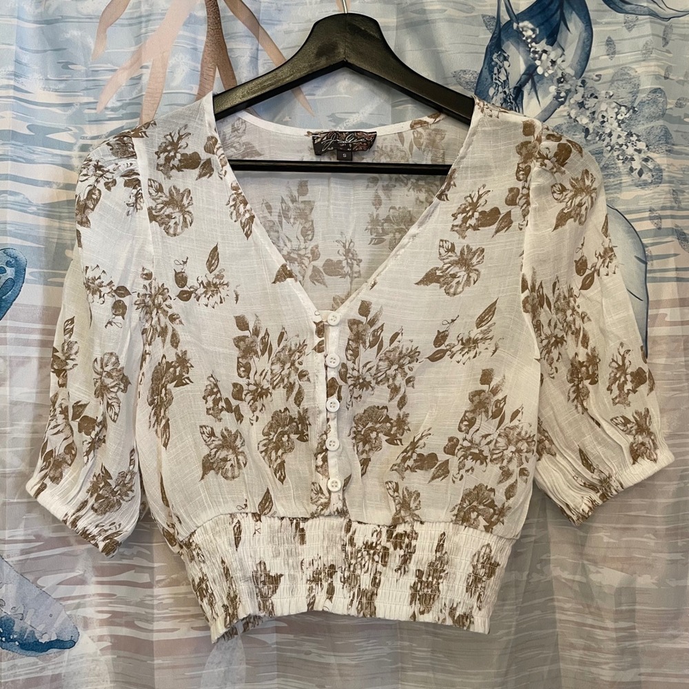 Unlimited J. Gee Boho Crop Fall Floral Top Womens Small